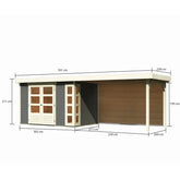 Abri de jardin en bois massif gris terre 6,55m² Kerko 4 avec appentis 280cm et paroi arrière – Karibu Ma boutique